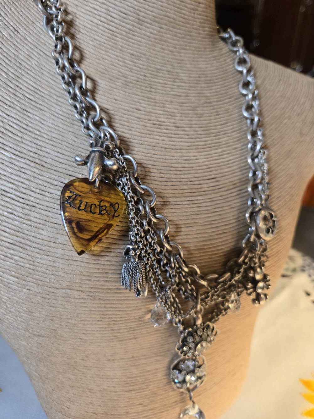 Lucky Brand Silver-Tone Multi-Strand Pendant Necklace with Amber Tag - Picture 3 of 5